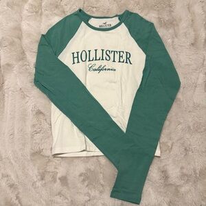 Hollister Green and White Long Sleeve Tee
